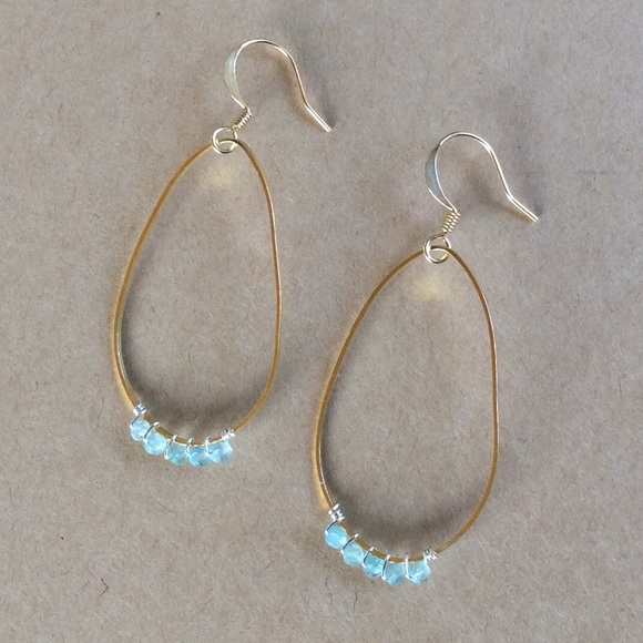 New natural Aquamarine Beaded Gold Plated Earrings - Picture 5 of 5